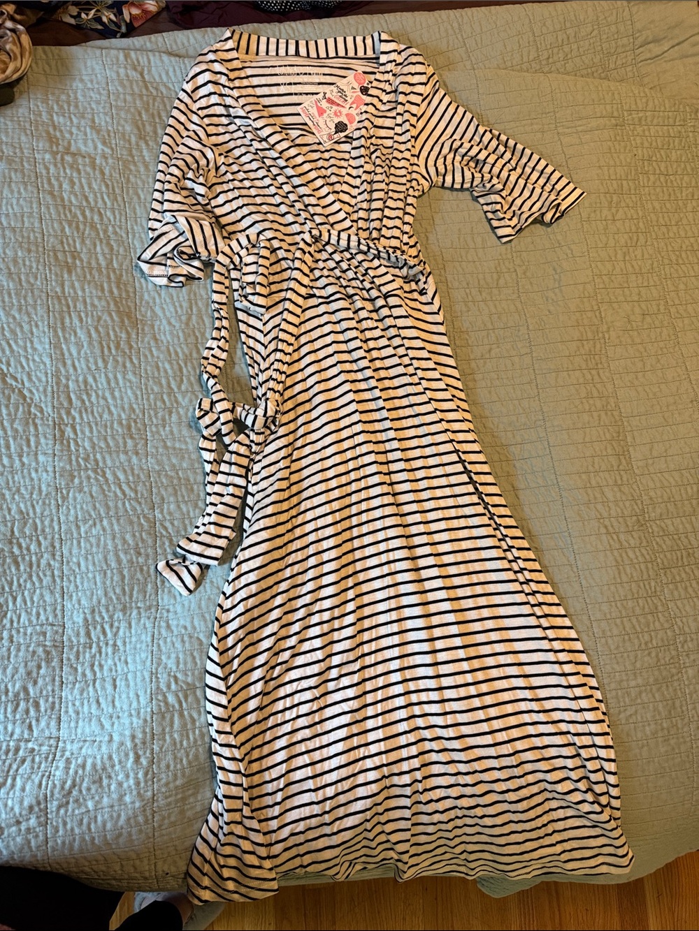 Striped Wrap Maxi Dress in White and Black